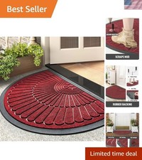 Elegant Semicircular Outdoor Doormat - Durable Non-Slip Red Entrance Mat 24"x36"