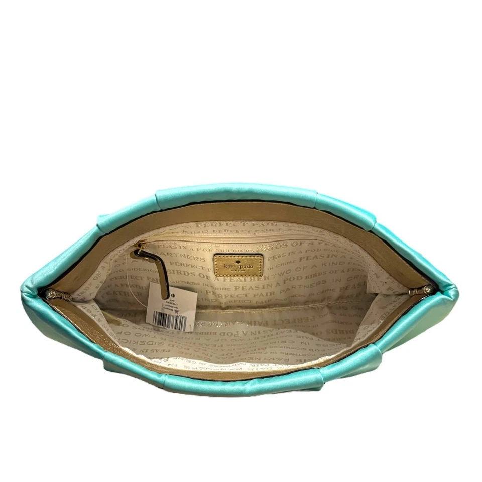 Kate Spade April Wedding Belles Robin's Egg Bridal Clutch Bag Bride Formal Satin - Image 4 of 4