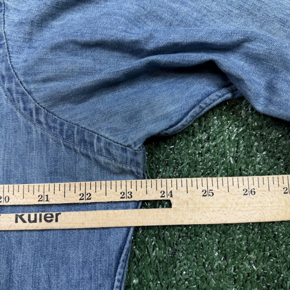 Camisa Polo Ralph Lauren Abotonada Para Hombre Talla M Azul Manga Larga Cambray Western Foto 4 de 4