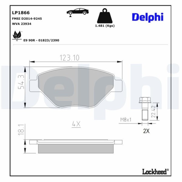 Delphi BremsbelÄGe Satz Vorderachse Passend FüR Renault Megane-image