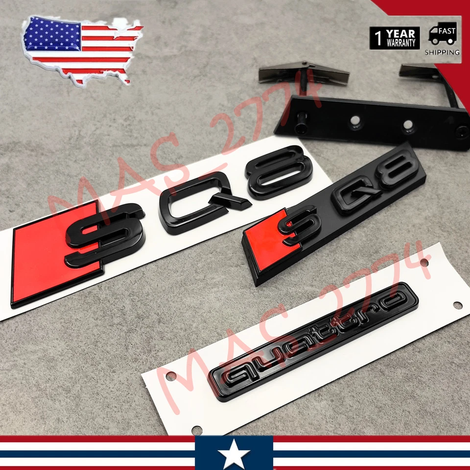 3 piezas negro rojo SQ5 rejilla delantera emblema maletero trasero puerta trasera maletero tapa maletero insignia Foto 3 de 4