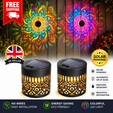 Solar Mandala Wall Light Outdoor Garden Fence Projector Lamp Patio Ambient Deco