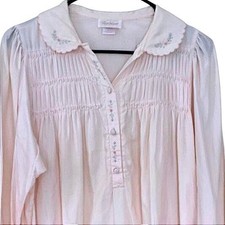 Barbizon Vintage Pink Embroidered Nightgown Long Sleeve