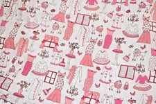H1 !WOW! POTTERY BARN Kids Dress Up Poodle cotton Twin Flat Bed Sheet {Fabric}