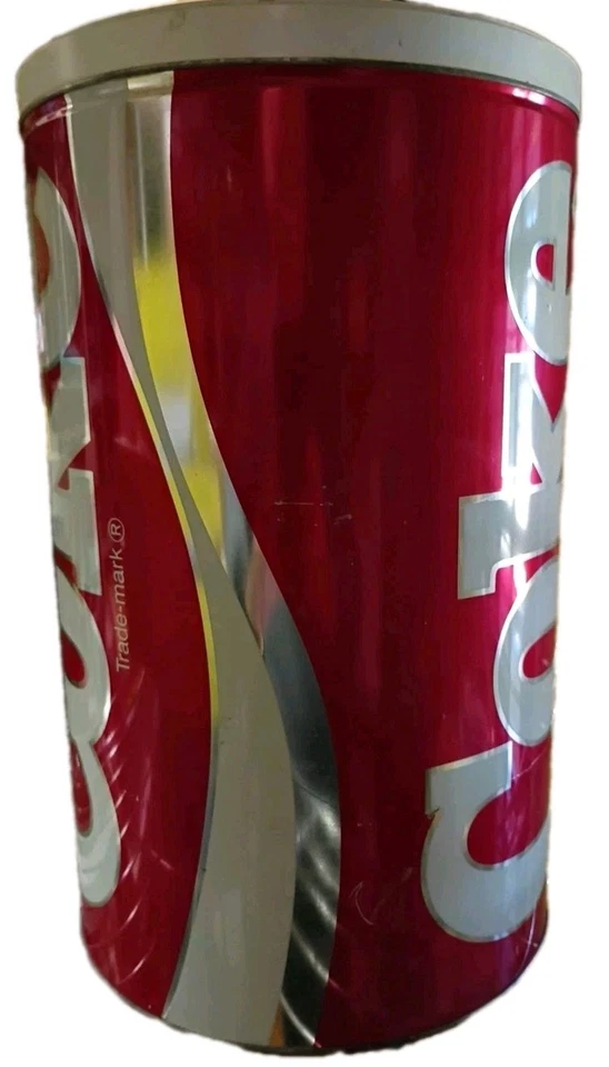 Lata de armazenamento vintage colecionável Coca-Cola listra branca e prata 13,5" - Imagem 3 de 4