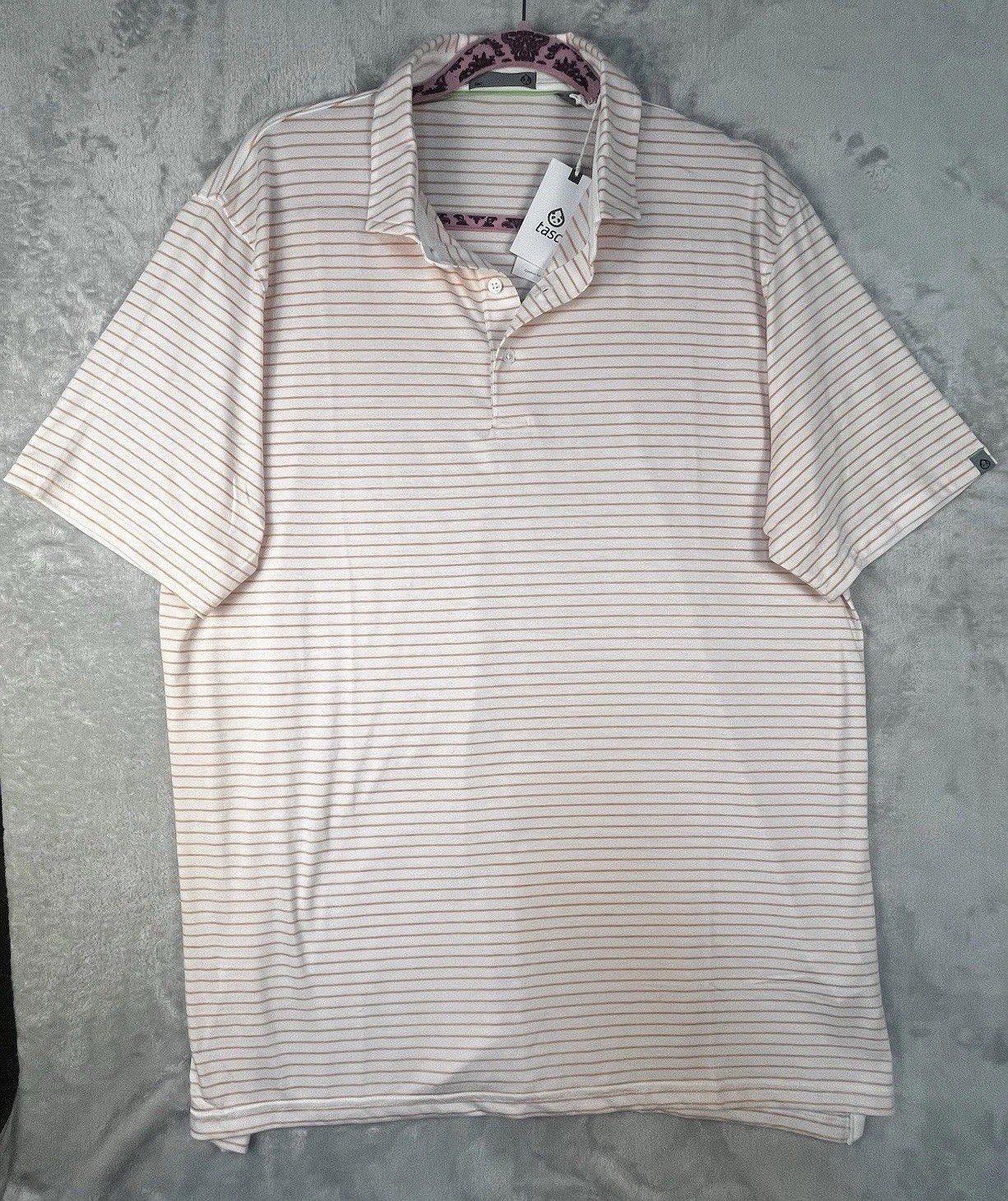 TASC Men's Polo Shirt Pink White Channel Striped Organic Cotton, Viscose Size XL