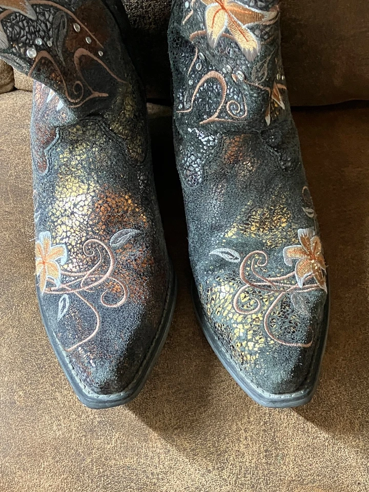 Botas de Vaquero DURANGO BORDADAS FLORAL Metálicas Estrás Cuero Gris 10 M Foto 3 de 4