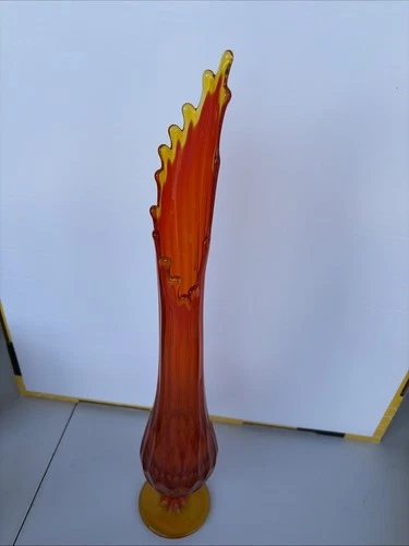 Vintage  Amberina   Swung Stretch Glass Vase  18.25 inches  FENTON