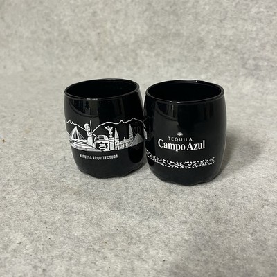 Tequila Campo Azul Glasses Mexico Collection Set of 2 Barware Black Rare