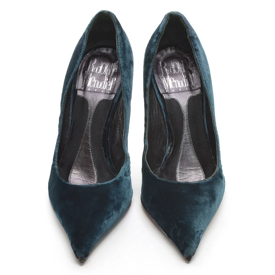 Sapatos de salto alto femininos Rodolphe Menudier veludo salto agulha 36,5/6,5 azul - Imagem 3 de 4