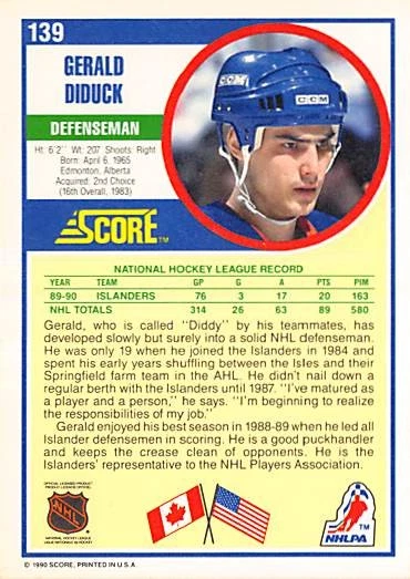 1990-91 Score American #139 Gerald Diduck - Image 2 of 2