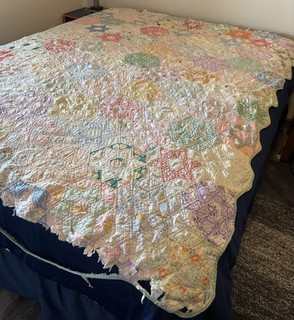 Antique Hand Stitched Quilt Feed Sack Cutter 64" X 84" Vintage Distressed Stains