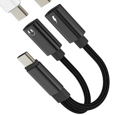 USB C Headphone Adapter 2in1 Dual Type C Charging Headset Splitter for Black