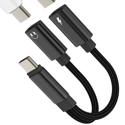 USB C Headphone Adapter(2in1)Dual Type C Charging Headset Splitter for Black 