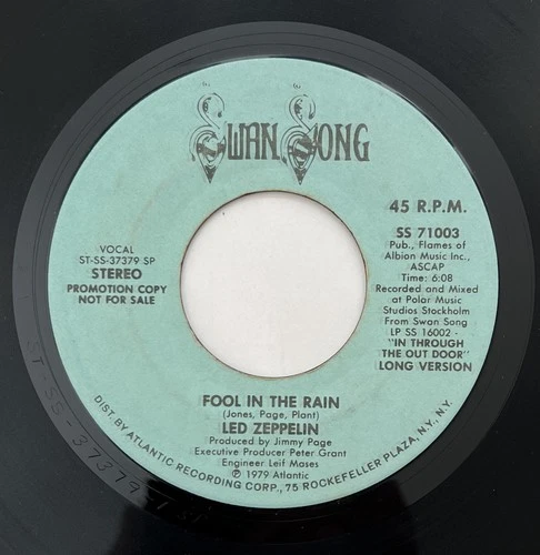 LED ZEPPELIN "Fool In The Rain" Long / Short Versions 45 - Swan Song PROMO