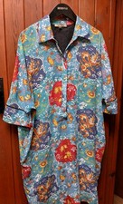 Biba Blue Koi Oriental Logo Statement Summer Shirt Dress Size 14  Plus