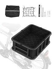 Rear Bike Basket Large Bicycle Basket with Cargo Net Rainproof Cover Liner