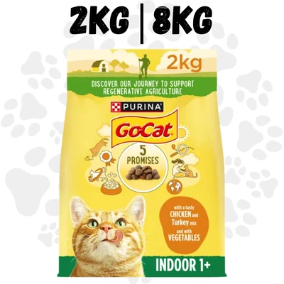 PURINA Go-Cat Indoor Adult Dry Cat Food Chicken & Veg 2kg | 8kg - Hairball Control
