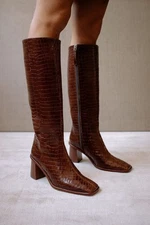 ALOHAS East Alli Brown Croc Leather Boots - Size EU39/UK6/US8.5