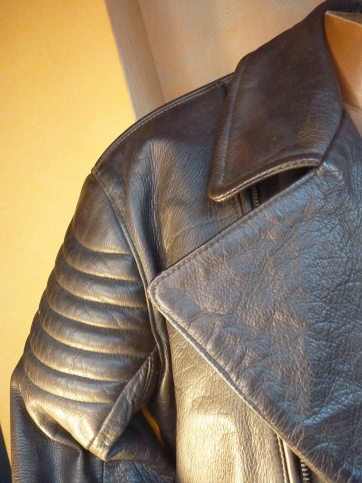 Vintage Giorgio Armani Le Collezioni Black Leather Bomber Jacket 46 Italy cuir - Photo 4/4