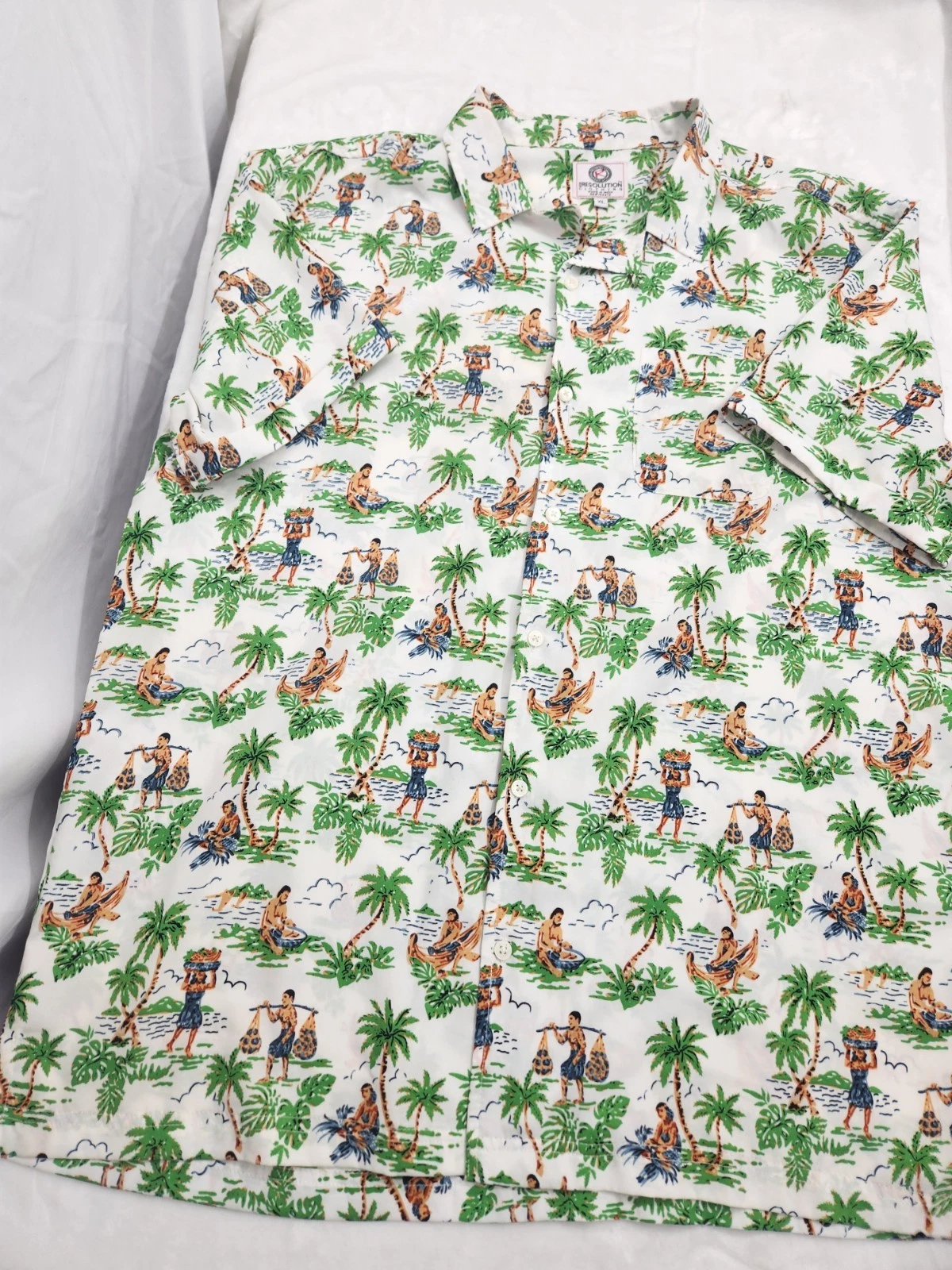 One Resolution Hawaiian Shirt Mens XL Natives Palm Trees Button Up Tropical
