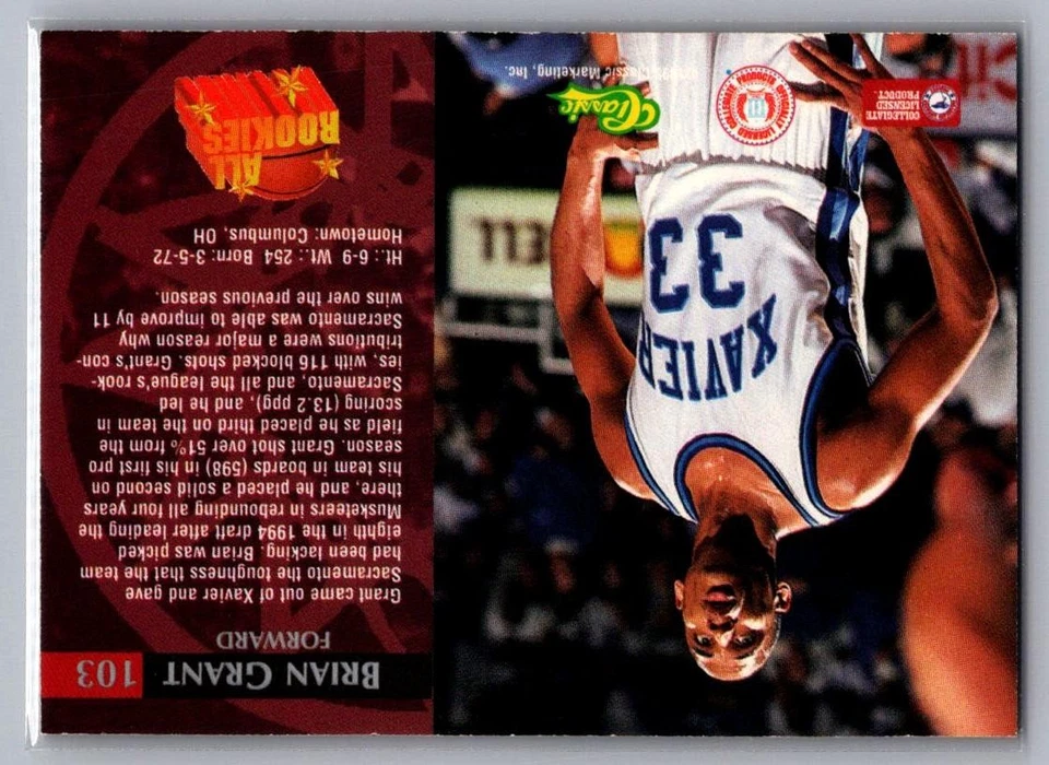 1995 Classic Rookies #103 Brian Grant - Image 2 of 2