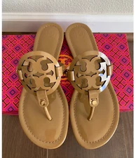 New Tory Burch Miller Size 10.5 Sand Patent Leather Sandals