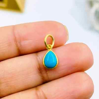 Solid 925 Silver Blue Turquoise Charm, Natural Morganite Charm, Handmade Charm