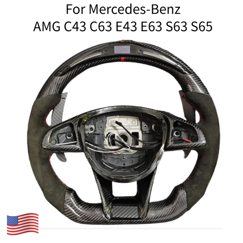 Volante LED de fibra de carbono para Mercedes-Benz AMG C43 C63 E43 E63 S63 S65 Foto 2 de 4