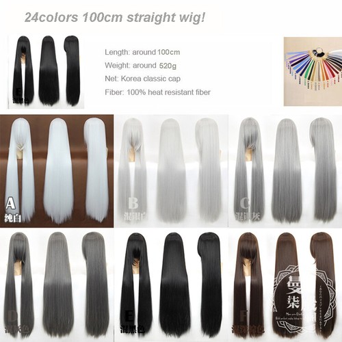 100cm / 40" New Fashion Party Long Straight Cosplay Wig Hair 24colors Heavy - Picture 2 of 29