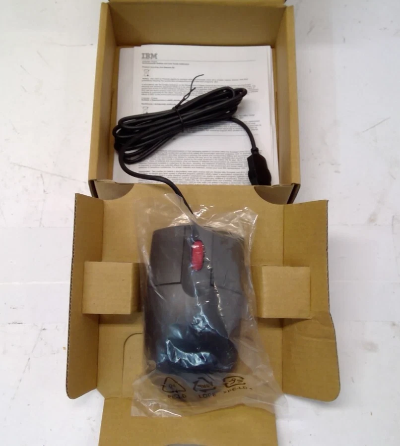 IBM Model MO28UO 3-Button USB Optical Scroll Wheel Mouse Black/Red P/N 01LK260 - Image 3 of 4