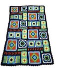Colorful Geometric Crocheted Afghan Throw Blanket Handmade Cottagecore Granny
