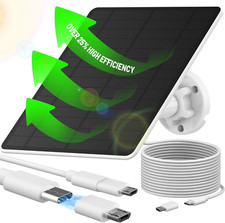 Panel Solar para Cámara de Seguridad, Panel Solar con Micro USB y USB-C