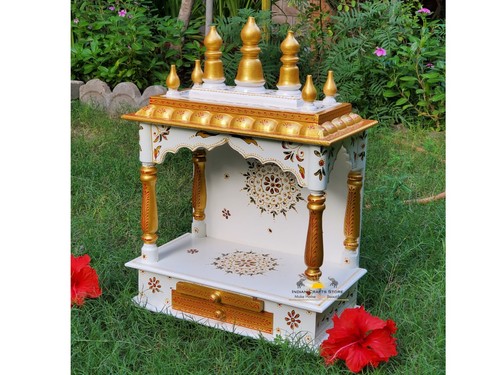 Wooden Temple Pooja Mandir Ghar Mandap Hindu Traditional White Handmade DecorArt - Picture 3 of 7