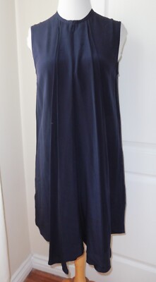 3.1 Phillip Lim 100% Silk $495. Navy Blue Hidden Front Zip Pleated Front Dress 0