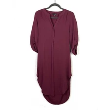 Cable & Gauge Shift Shirt Dress Women's S Roll Tab Sleeves Midi Lightweight