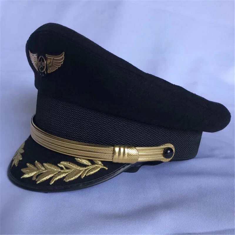 Hombres Yate Militar Sombreros Planos Marinero Capitán Aviador Disfraz Uniformes Gorra Foto 3 de 4