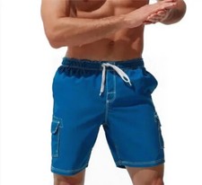 NEW - Kanu Surf Swim Trunks - Mens M 10" ins 22L Blue White Polyester 5 Pokts