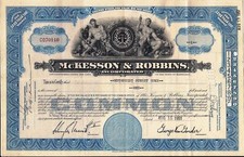 Stock certificate McKesson & Robbins, Inc, 1950s State of Maryland