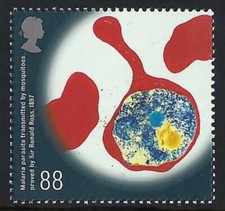 Malaria parasite transmitted by mosquitoes on 2010 stamp