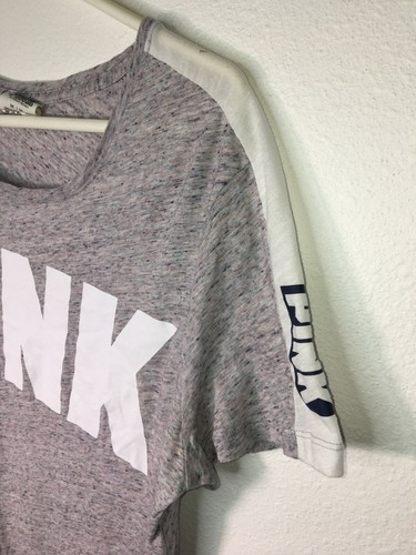 Victorias Secret PINK Womens Size Medium Gray Pink Logo Short Sleeve T-Shirt - Picture 2 of 7