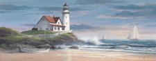 Ceramic Backsplash Tile Mural Nautical Sailing Ship - Lighthouse at Dusk