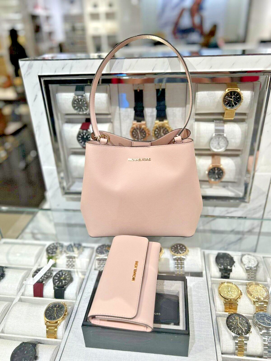 【プロフ必須】即購入可MICHAEL KORS ショルダーバッグ Michael Kors Pratt Medium Bucket Shoulder Bag+Trifold Wallet Set