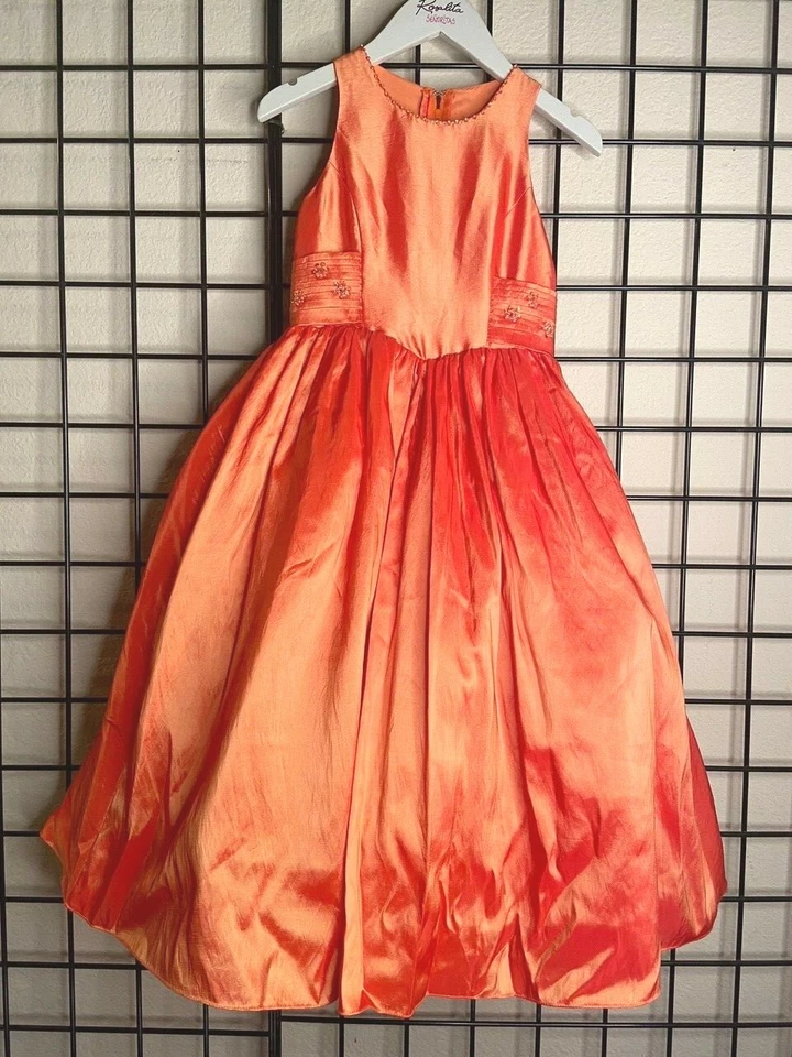 NWT Plush Orange Taffeta Sweetie Pie Pageant/Party/Formal Gown sz 5-Fit 8-9Y - Image 2 of 4