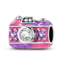 MULA European Purple Camera DIY Charm CZ Fit Women Bracelet 925 Sterling Silver