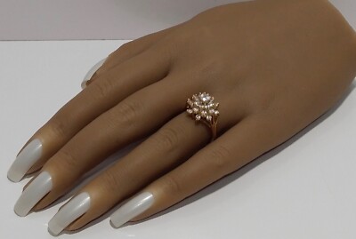 Solid 14k Yellow Gold Round Diamond Cluster Ring Size 6.5