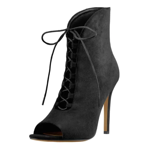 Neu Damen-Stiefeletten Gladiator zehenfrei Schnürung Stiletto hoher Absatz Clubschuhe - Bild 36 von 46