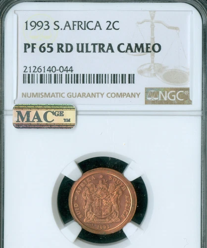 1993 SOUTH AFRICA 2 CENTS NGC PF65 UCAM MAC  SPOTLESS  *
