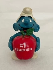 Rare, Vintage, Smurfs, Peyo, Schleich, 20160 Apple Smurf #1 Teacher 1983