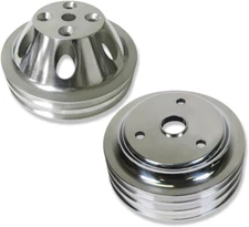 Chrome Aluminum Upper Water Pump (2 Groove) & Crankshaft (3 Groove) Pulley Kit C